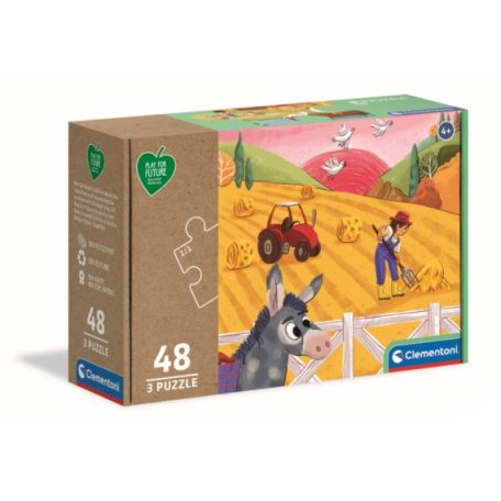Clementoni kirakó, puzzle, 3x48 db, Állatok a farmon 25268