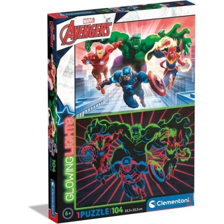 Clementoni kirakó, puzzle,  104 db, Marvel - Bosszúállók - Fluoreszkáló 27554