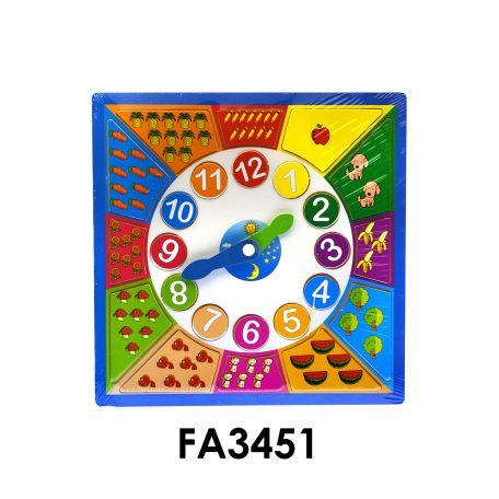 Fa puzzle, óra, szám oktató, 29x29 cm, pvc csom