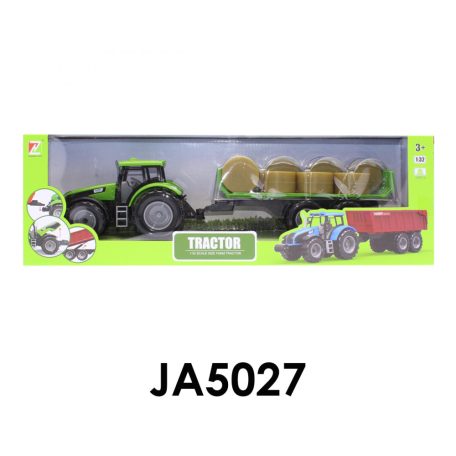Traktor, utánfutó, bálaszállító, eleje nyitható, 3 szín, 48x16 cm dob.