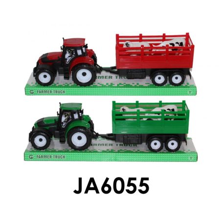 Traktor, utánfutó, pótkocsi, 2 állat, 41x13 cm plf.
