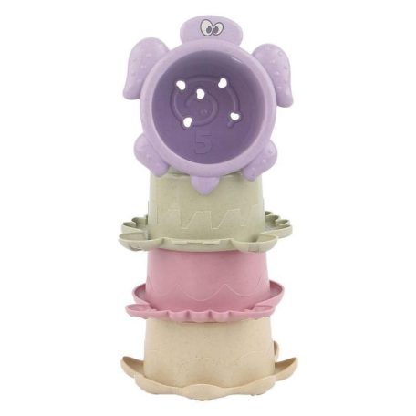 Kádjáték klt., 4 kifolyós edény, + kishajó , 7x14 cm hálós