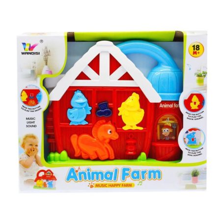 Állathangos, zenélő, el., házikó forma, 2 féle, 20x17 cm nyitott dob. (2xAA)