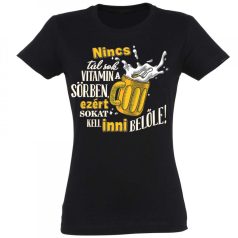   Vicces Póló - Nincs túl sok vitamin a sörben PNX013 Fekete