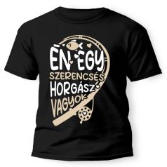   Vicces Póló - Én egy szerencsés horgász vagyok PX088 Fekete