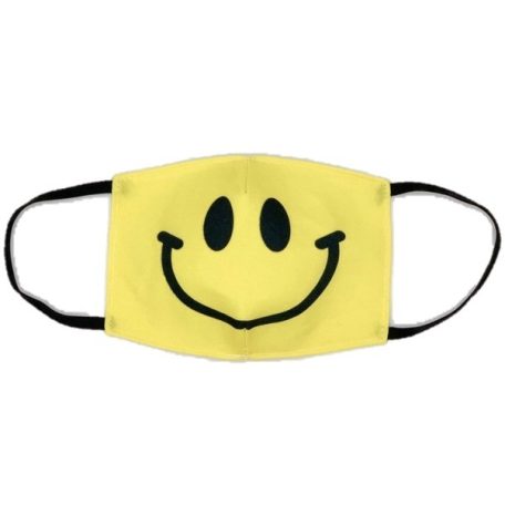 Textíl design szájmaszk. dupla rétegű poliészter anyag, vízálló és légáteresztő. Smiley mosoly, sárga